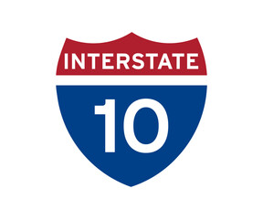 Interstate highway 10 road sign icon. Intrastate american road sign vector design and illustration.
