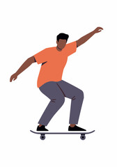 Obraz premium Illustration of a man skateboarding in orange shirt — perfect for fitness graphics, urban youth content, sports brand mockups, and active lifestyle marketing materials