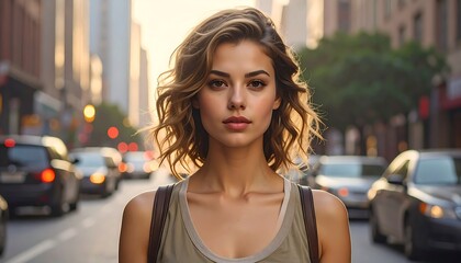 Urban Woman Focused Street Portrait.