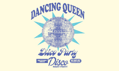 Disco party ball graphic print design poster. Sparkle party ball. Self love club. Mirror ball vector artwork.