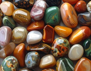 Colorful Gemstones, Polished Stones, Variety of Colors.