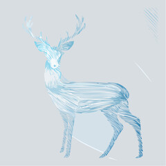 Artistic illustration of a majestic deer with intricate line work and brush strokes, showcasing elegant antlers and a graceful silhouette against a soft, textured background