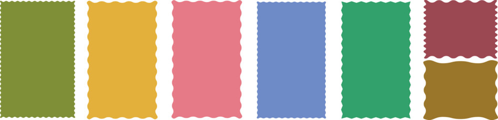 Zig zag wavy edge rectangle shape collection. Jagged rectangular form set. Black graphic design element pack for decoration, banner, poster, template, sticker, badge, label, tag, flyer. Vector bundle.