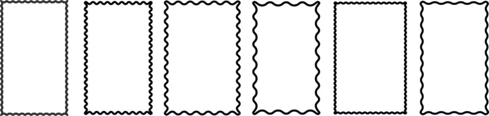 Zig zag wavy edge rectangle shape collection. Jagged rectangular form set. Black graphic design element pack for decoration, banner, poster, template, sticker, badge, label, tag, flyer. Vector bundle.