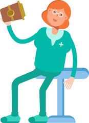 Female Doctor Character Drinking Coffee
