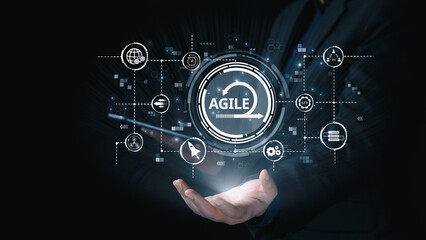 Fototapeta premium Agile project management using teams and agile planning for agile development. Agile enables flexibility, collaboration, and continuous improvement across modern workflows. Elide