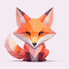 Adorable geometric fox illustration, rendered in a captivating low-poly style with vibrant polygon shapes, perfect for modern digital art and graphic designs