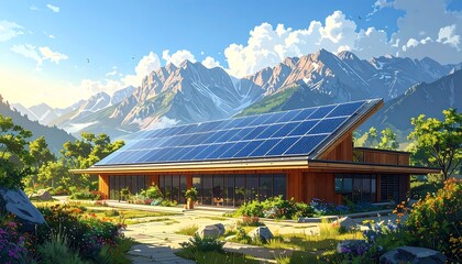 Sustainable Mountain Home with Solar Panels.