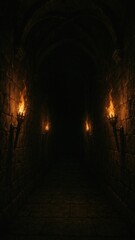 Gothic torchlit stone corridor mobile wallpaper