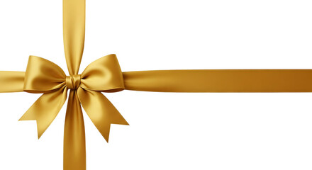 A golden satin ribbon tied in a bow isolated on transparent background