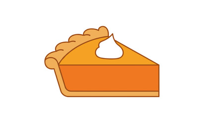 Pumpkin pie slice with whipped cream on white background  