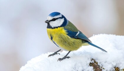 Obraz premium European Blue Tit Perched on Snow.
