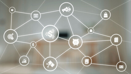 Modern budgeting and financial management icons showing finance, savings, tax, and planning. Budget supports business strategy, budget helps growth, and budgeting ensures financial control. Gist
