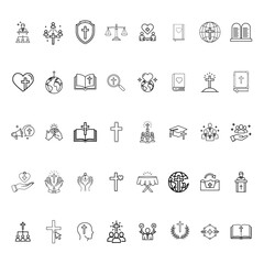 Christian Line Icon Set | Religion, Church, Bible, Cross, Faith, Prayer, Worship, Spiritual Vector Icons