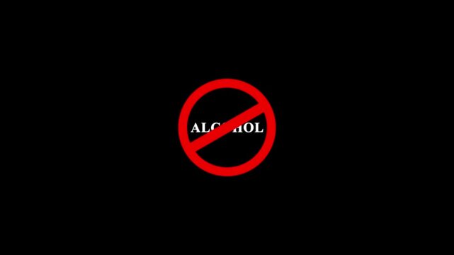 No Alcohol Symbol on Black Background prohibition forbidden. alcohol sign warning symbol animation.