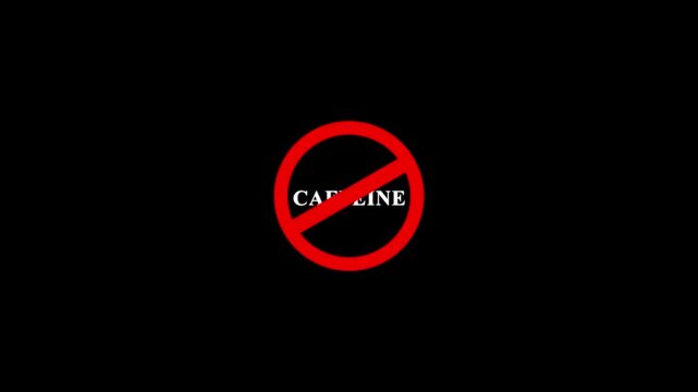 No Caffeine Symbol on Black Background prohibition. Stop drinking coffee for wellbeing animated icon.