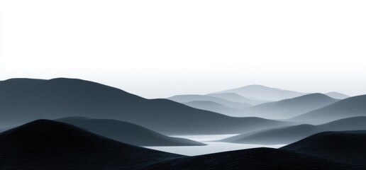 Misty mountains with a serene lake at dawn