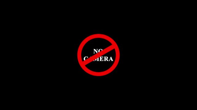 No Camera Symbol on Black Background prohibition forbidden. Photography Not Allowed Icon Animation Video 