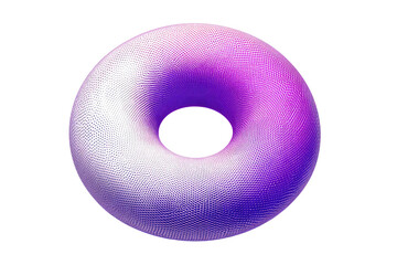 Abstract 3D torus with white-to-purple-to-blue halftone dot gradient texture. A modern, digital, geometric shape against a transparent background. background removed