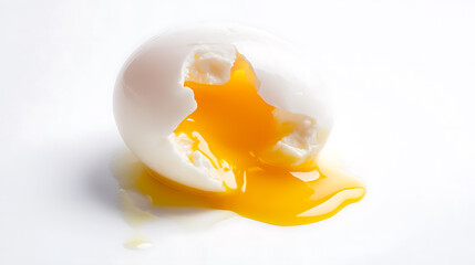 Perfectly Poached Egg: A culinary delight awaits with this runny yolk, showcasing simplicity and elegance on a bright background.