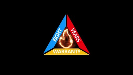 8 years warranty label badge design animation. warranty idea. 4k video Stamp, Imprint, Seal Template concept on the transparent background.