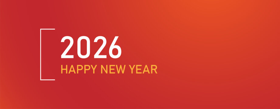 A banner with the words Happy New Year and the numbers 2026 on a red-orange background. Layout for web and corporate banners. Vector EPS 10.