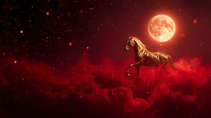 Golden horse banner for Chinese New Year celebration