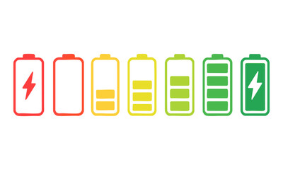 Battery Charge Level Icons — Minimal Flat Vector illustration Set, easily editable