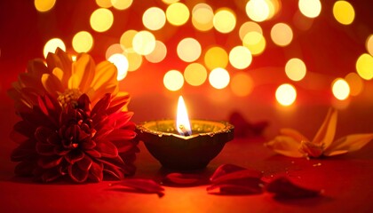 Diwali Celebration with Diya and Flower.