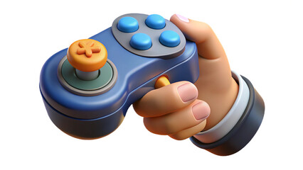 Fototapeta premium Cartoon hand holding holding control joystick game isolated transparent background 3d illustration