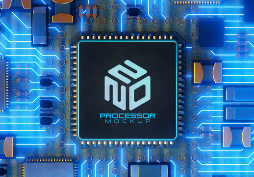 Processor Logo Mockup with Blue Circuit Board