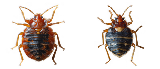 Two bed bugs, one engorged with blood and the other not, isolated on transparent background bed bugs are parasitic insects that feed on human blood