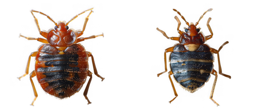 Two bed bugs, one engorged with blood and the other not, isolated on transparent background bed bugs are parasitic insects that feed on human blood
