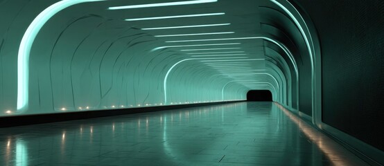 Modern underground tunnel with illuminated walls