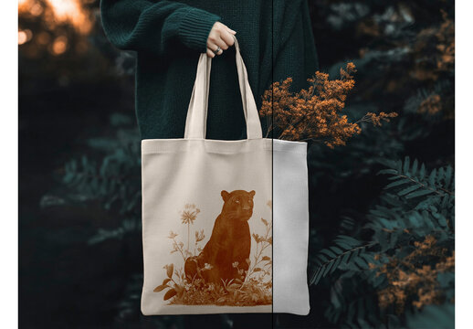Tote bag mockup in outdoor natural setting