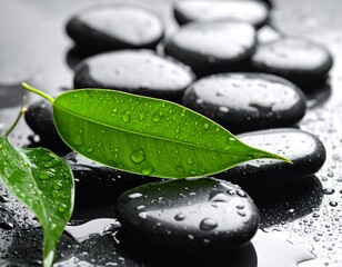 Zen Stones and Fresh Leaves.