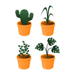 Illustration of Four Vases, Each Holding a Different Type of Flower. Suitable for Flora, Decoration, and Nature Themes.