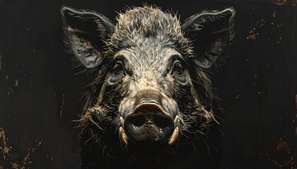 Naklejka premium Wild Boar Head Close-up Focus.