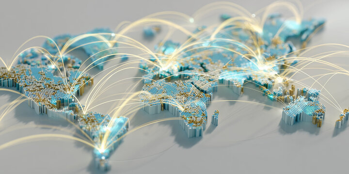 3D world map visualization with global connectivity and network lines  