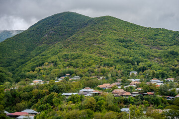 Mountain village view in Kish, Shaki, Azerbaijan