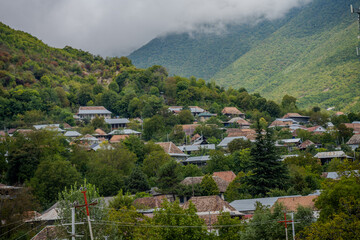 Mountain village houses in Shaki, Azerbaijan