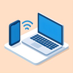 Laptop and Smartphone Wireless Connection Seamless Technology Integration