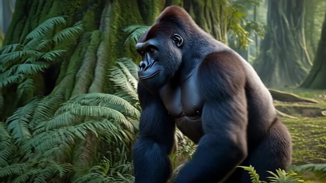 Gorilla im Dschungel &ndash; M&auml;chtiger Menschenaffe in freier Wildbahn	