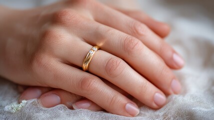 Close-Up of Intertwined Hands with Gold Wedding Rings in Soft Light