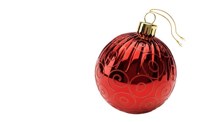 Shiny red oval christmas ornament with gold loop on black background