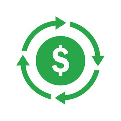 Green Dollar Coin with Circular Arrows Icon money circulation On Transparent Background