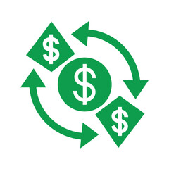 Obraz premium Green Dollar Coin Exchange Cycle Icon On Transparent Background