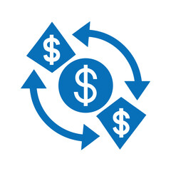 Obraz premium Blue Dollar Coin Exchange Cycle Icon On Transparent Background