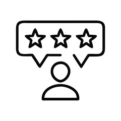 Black and white review icon with person and stars rating On Transparent Background
