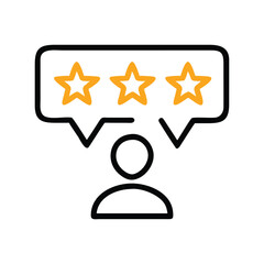 Black and orange review icon with person and stars On Transparent Background